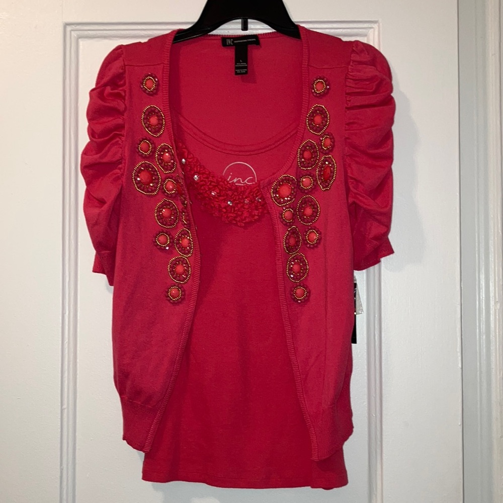 Inc. designer Hot Pink Beaded 2 piece Sweater Set Spring/ Summer HOT color